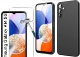 LITTLE BOUTIK Coque Silicone Noir + Verre Trempe Pour Samsung Galaxy A14 4G / 5G