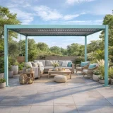 CONCEPT USINE CORFU Pergola bioclimatique 4x3m verte - Structure aluminium lames orientables