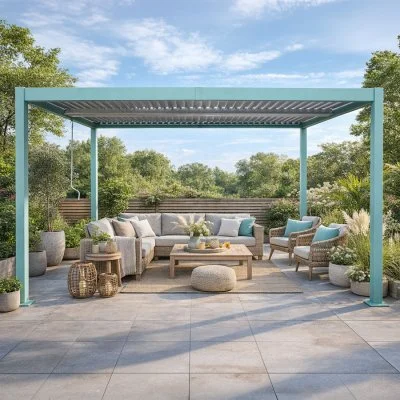CORFU Pergola bioclimatique 4x3m verte - Structure aluminium lames orientables
