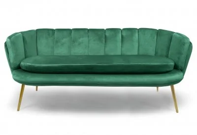 Cotecosy - Canapé 3 places arrondi Brenda Velours Vert pieds Or - Vert
