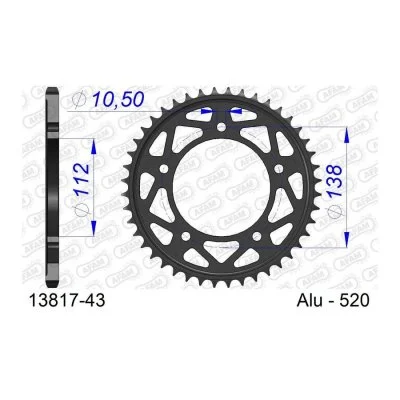 Couronne Afam 43 dents alu pas 520 type 13817 Yamaha YZF-R1M