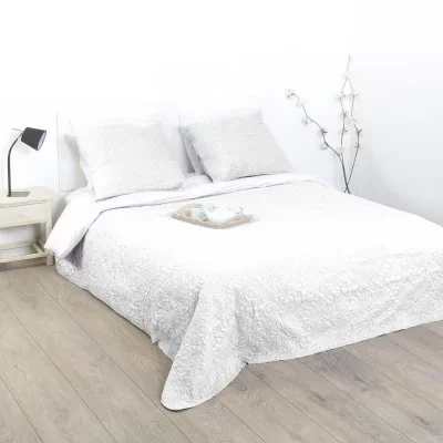 Dessus de lit arabesque ivoire 240x260 + 2 housses d'oreiller 60x60