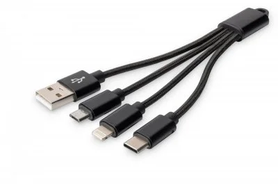 Digitus Câble de charge 3 en 1, USB A - Lightning + Micro USB + USB-C