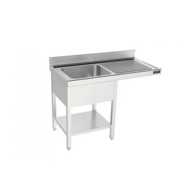 Distform Plonge 1 Bac avec Etagère et Passage pour Lave-Vaisselle à Gauche - L 1200 x P 700 mm