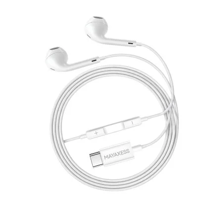 Ecouteurs filaires USB-C Mayaxess pour Pixel 9a Blanc