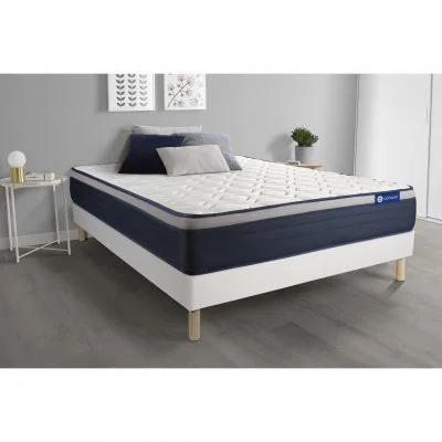 Ensemble 120x200 Matelas Mémoire de forme Sommier kit Blanc
