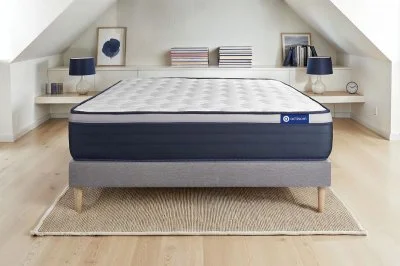 Ensemble Matelas Sommier 160x200 cm - Sommier Gris (en kit) - Actimemo Max