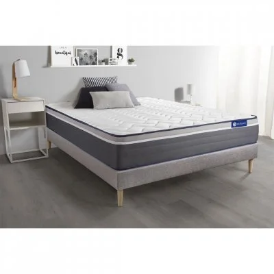 Ensemble Matelas Sommier 90x200 cm - Sommier Gris (en kit) - Actilatex Plus