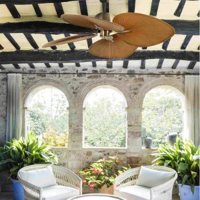 FARO BARCELONA Ventilateur de plafond Cuba L, 4 pales, or ancien