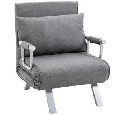 Fauteuil convertible déhoussable métal lin gris clair