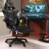 IDMARKET Fauteuil de gaming ALEX réglable avec repose-pied, coussin de tête et coussin lombaire noir et gris