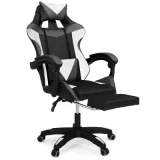 IDMARKET Fauteuil gamer réglable, inclinable avec repose-pied et coussins noir, blanc et gris