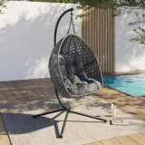 IDMARKET Fauteuil lune suspendu ajouré avec coussin gris