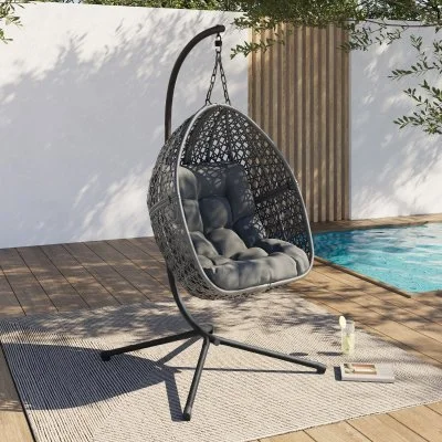 Fauteuil lune suspendu ajouré avec coussin gris