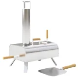 OUTSUNNY Four à pizza extérieur portable à bois pellet acier inoxydable argenté