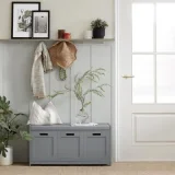 FSR80-SG Banc de Rangement avec 2 Portes 1 Cube et Coussin Rembourré