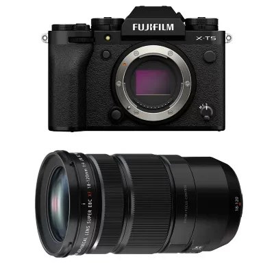 FUJIFILM Hybride X-T5 NOIR + Objectif Fujinon XF 18-120mm F4 LM PZ WR Garanti 3 ans
