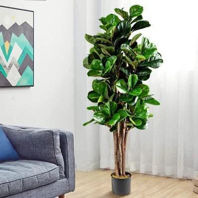 Giantex plante artificielle avec pot, figuier à feuilles de violon artificiel de 1,5