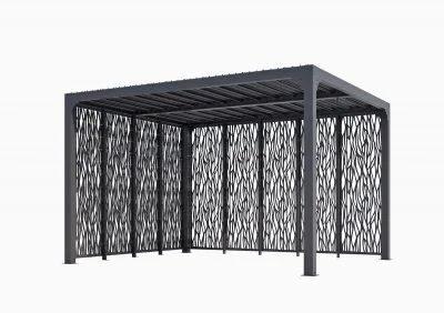 Habrita Pergola bioclimatique Aluminium avec panneaux moucharabieh coloris gris