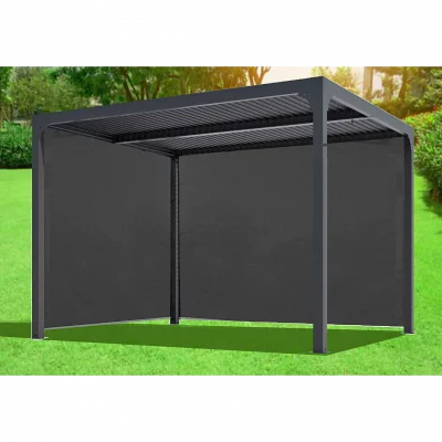 Habrita Pergola bioclimatique Aluminium avec rideaux manuels gris