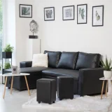 HAPPY GARDEN - Canapé d'angle convertible tony 3 places noir - Noir