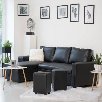 Happy Garden - Canapé d'angle convertible tony 3 places noir - Noir