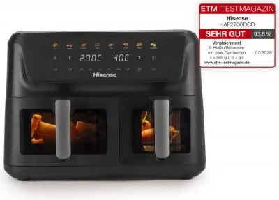 Hisense HAF2700DCD Double 11 L Autonome 2700 W Friteuse d'air chaud Noir - Neuf