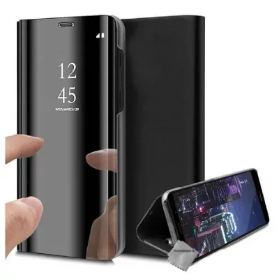 Housse etui portefeuille miroir clear view pour Samsung Galaxy S22 Ultra 5G + verre trempe - NOIR