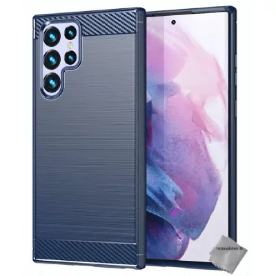 HTD Mobiles Coque carbone S22 Ultra + Film - Bleu