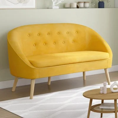 Idmarket - Canapé banquette en velours sonia jaune - Jaune