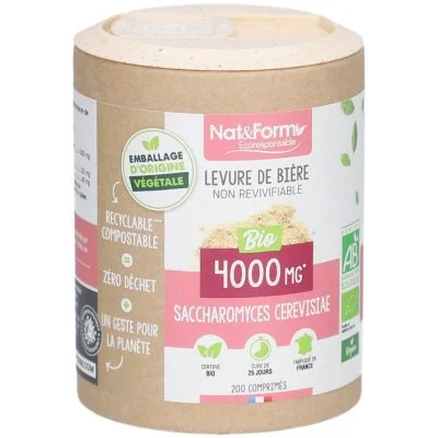 LEVURE DE BIERE NON REVIVIFIABLE BIO 200 comprimés Nat&Form