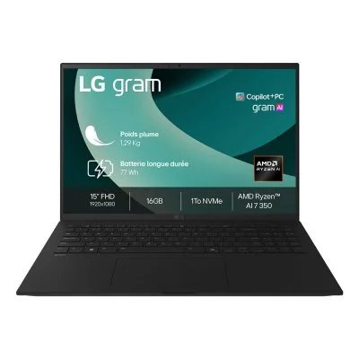 LG Gram Ryzen AI 7 350 (15.6'') 16 Go 1 To Radeon 860M, Noir - AZERTY (15Z80T-G.AZ78F) - Neuf
