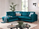 LISA DESIGN Canapé d'angle gauche convertible 5 places BROOKE - Velours Bleu canard