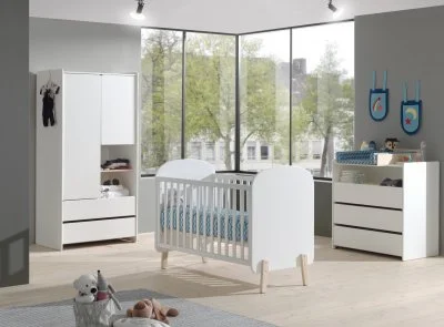 Lit bébé 60x120 - commode 3 tiroirs et armoire 2 portes kiddy - blanc