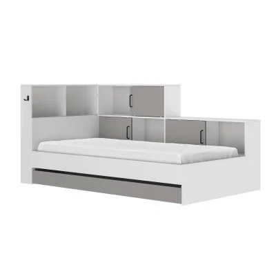 Lit rangement 90x200 naturel gris moon erwan - made in france