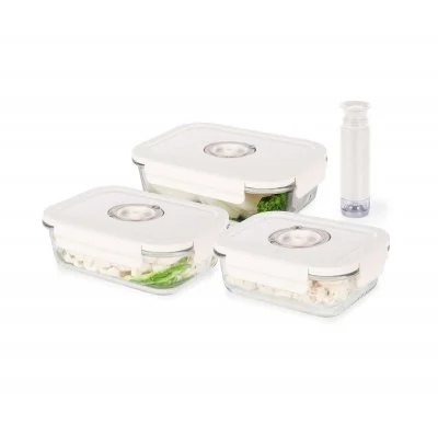 Lot 3 Boîtes Alimentaires Sous Vide En Verre + Pompe + Dateur