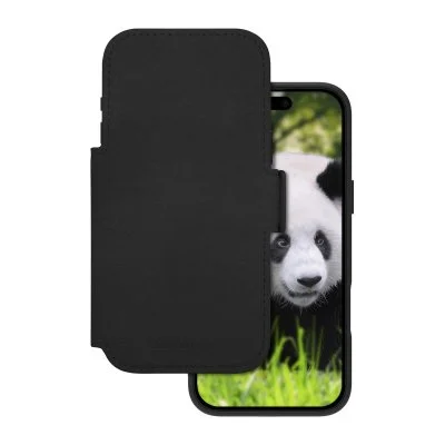Lynge - Etui à rabat pour téléphone portable - compatibilité avec MagSafe - cuir pleine fleur - noir