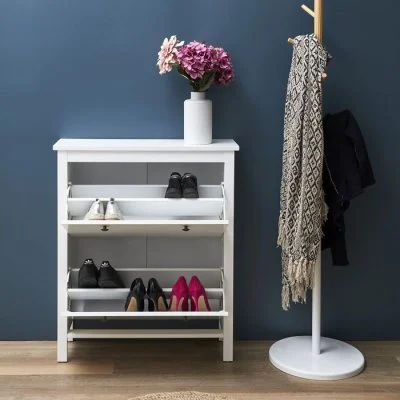 Meuble A Chaussures 2 Portes en Bois Banc ELISABETH