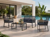 CONCEPT USINE MIHATA - Salon de jardin bas noir et bois - 4 personnes