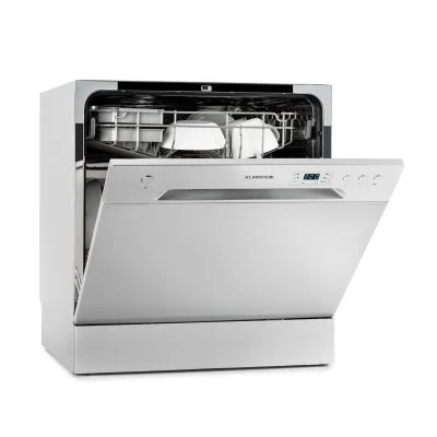 Mini Lave Vaisselle 8 Couverts - Klarstein - Lave-vaisselle Pose Libre avec 6 Programmes - argent
