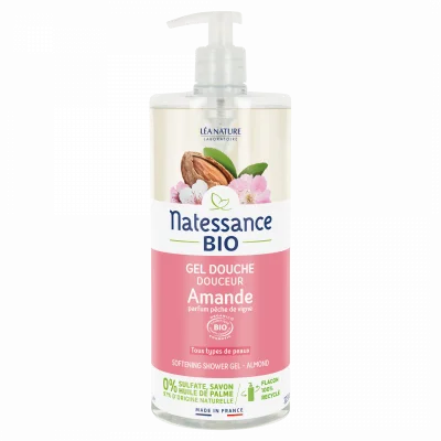 Natessance Gel Douche Amande - Parfum Pêche de Vigne, 1L