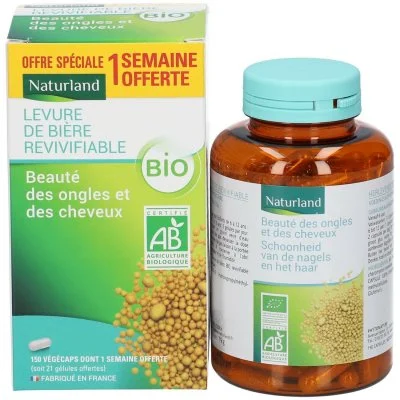 Naturland Levure de Bière Bio 150Vg Dont 1 Semaine Offerte - Pot 150 végécaps