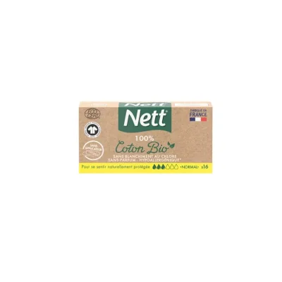 Nett Coton Bio Tampon Sans Applicateur, Normal, Boite de 16 Tampons