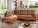 BESTMOBILIER NORDIC - Canapé d'angle L - 5 places - Convertible - Industriel vintage - Gauche - Marron