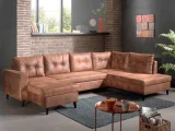 BESTMOBILIER NORDIC - Canapé panoramique en U - 7 places - Convertible - Industriel vintage - Droit- Marron
