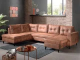 BESTMOBILIER NORDIC - Canapé panoramique en U - 7 places - Convertible - Industriel vintage - Gauche- Marron
