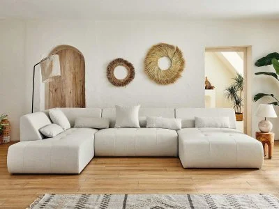 Onyx - canapé panoramique d'angle gauche 7 places - en tissu - Beige