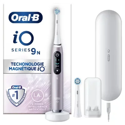 Oral-b io 9 - avec etui de voyage et porte brossette - rose quartz - brosse à dents électrique