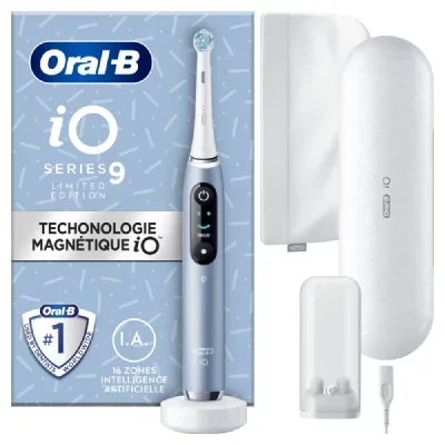 Oral-b io 9 edition spéciale - avec etui de voyage, et pochette - bleue- brosse à dents électrique
