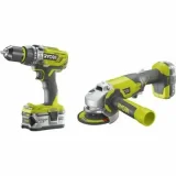 RYOBI Pack 18 V : Perceuse a percussion + meuleuse 115mm - 2 batteries 1 x 2,0 Ah et 1 x 4,0 Ah